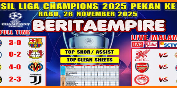 Hasil Liga Champions Rabu Tanggal 26 November 2025