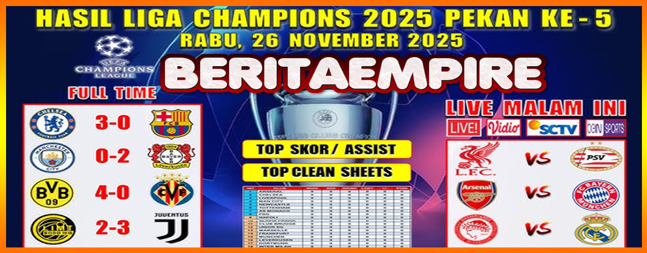 Hasil Liga Champions Rabu Tanggal 26 November 2025